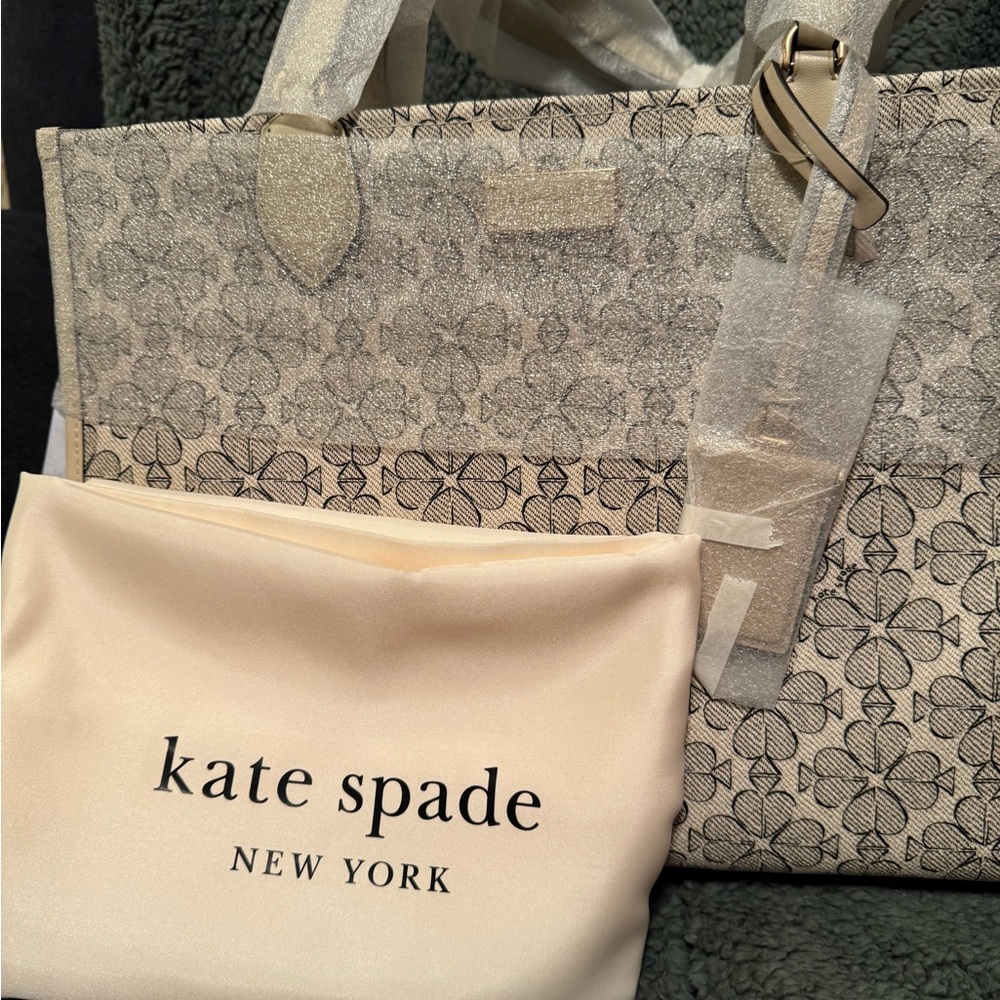 Kate Spade Black and Cream Floral Tote with Dust Cover
